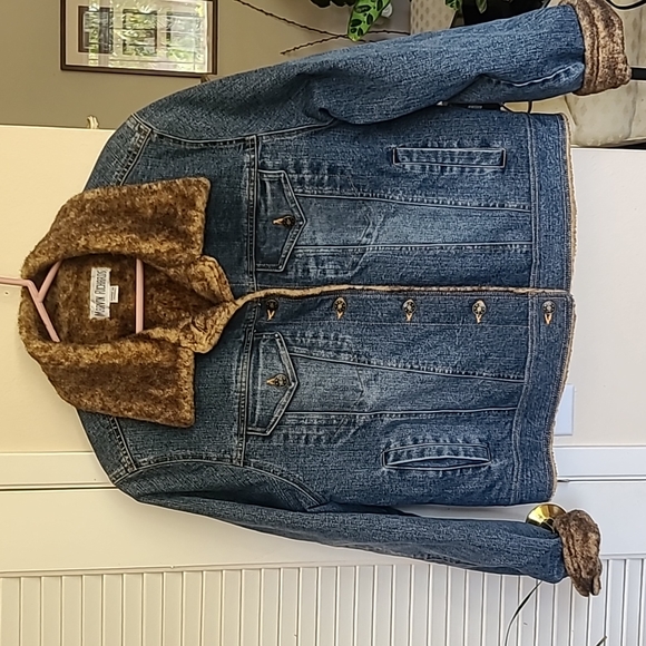Marvin Richards Faux Fur Lined Blue Denim Jean Jacket Size L - Picture 1 of 9